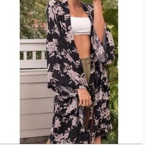 Spiritual Gangster Maya Black Floral Kimono Boho One Size